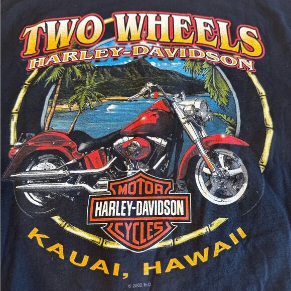 Harley-Davidson Two Wheels Black T-Shirt Kauai Hawaii Vintage Sz Medium - Picture 1 of 6